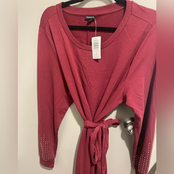 Torrid Pullover Mini Dress - French Terry Embellished Burgundy - Picture 7 of 8